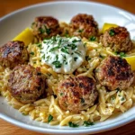 Boulettes Grecques & Orzo Citronné avec Crème de Feta