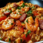 Jambalaya créole au poulet, crevettes et saucisses