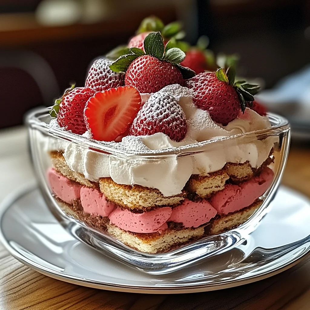 Tiramisu à la fraise avec biscuits roses de Reims